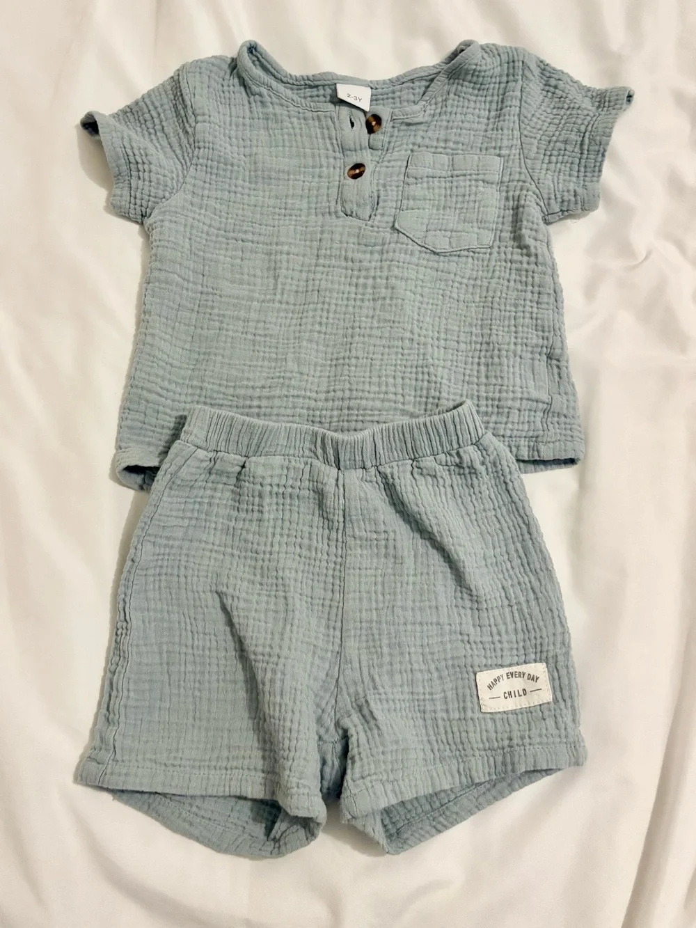 Light green cotton linen Gauze Two-Piece Toddler Set 2T 24 months boy girl